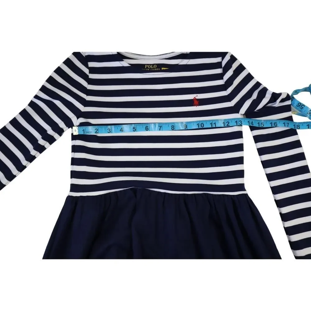 Polo Ralph Lauren Girls Navy And White Stripe Dress Size M(8-10)‎